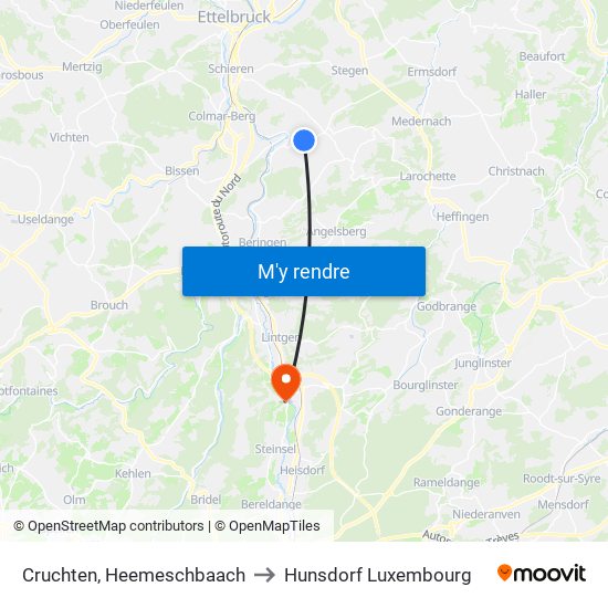 Cruchten, Heemeschbaach to Hunsdorf Luxembourg map