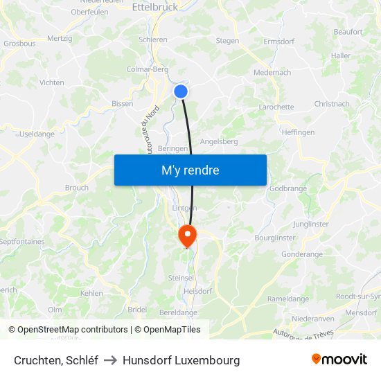 Cruchten, Schléf to Hunsdorf Luxembourg map