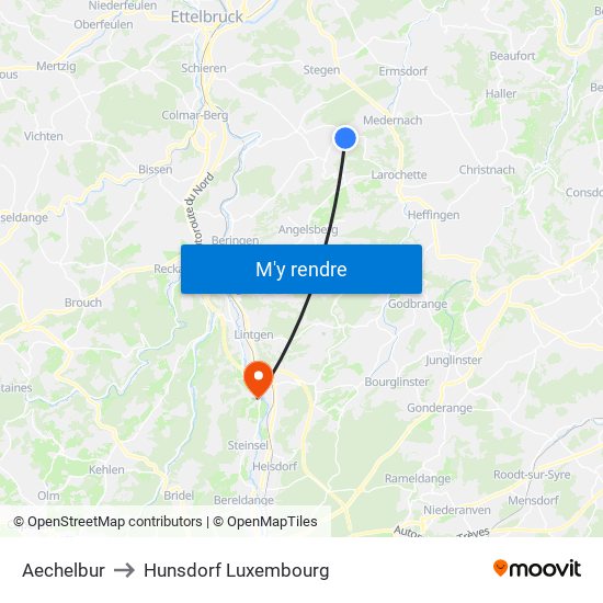 Aechelbur to Hunsdorf Luxembourg map