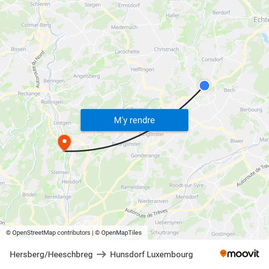 Hersberg/Heeschbreg to Hunsdorf Luxembourg map