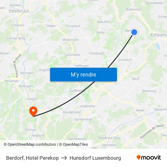 Berdorf, Hotel Perekop to Hunsdorf Luxembourg map