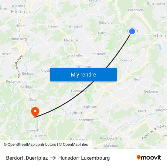 Berdorf, Duerfplaz to Hunsdorf Luxembourg map