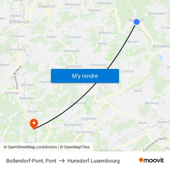 Bollendorf-Pont, Pont to Hunsdorf Luxembourg map