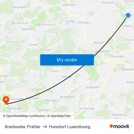 Breidweiler, Präitler to Hunsdorf Luxembourg map