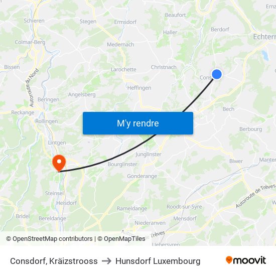 Consdorf, Kräizstrooss to Hunsdorf Luxembourg map