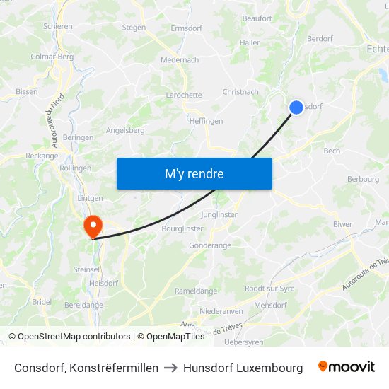 Consdorf, Konstrëfermillen to Hunsdorf Luxembourg map