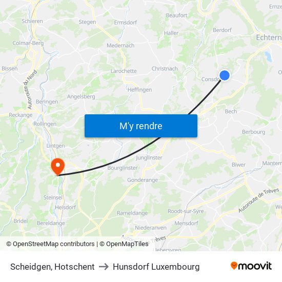 Scheidgen, Hotschent to Hunsdorf Luxembourg map