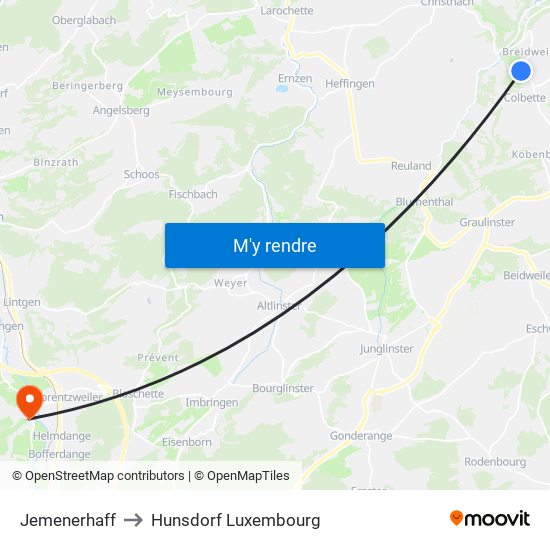 Jemenerhaff to Hunsdorf Luxembourg map