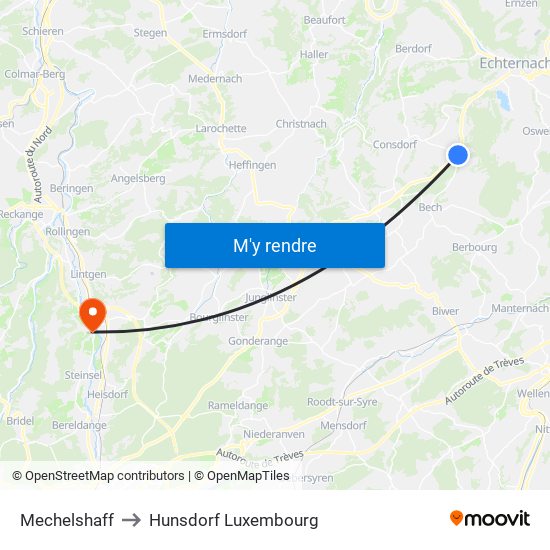 Mechelshaff to Hunsdorf Luxembourg map