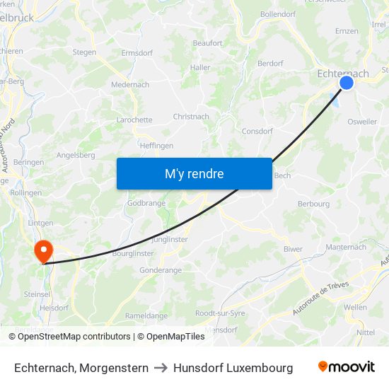 Echternach, Morgenstern to Hunsdorf Luxembourg map