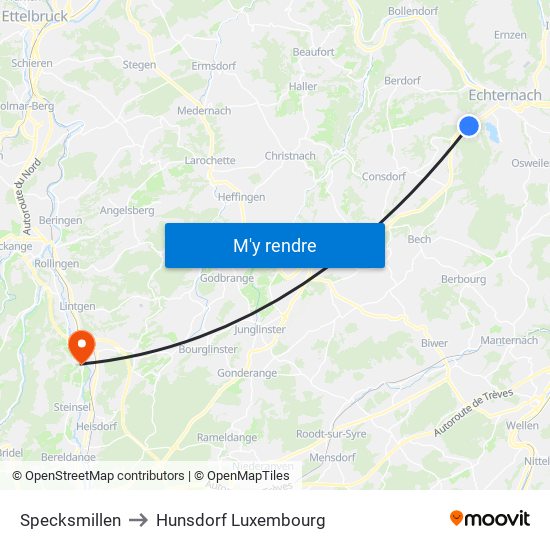 Specksmillen to Hunsdorf Luxembourg map