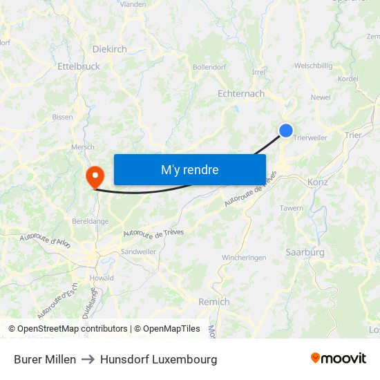 Burer Millen to Hunsdorf Luxembourg map
