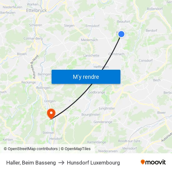 Haller, Beim Basseng to Hunsdorf Luxembourg map