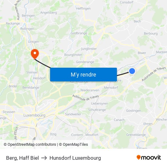 Berg, Haff Biel to Hunsdorf Luxembourg map