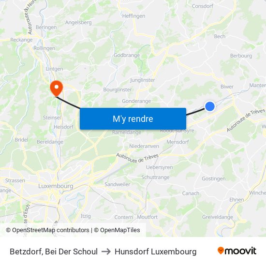 Betzdorf, Bei Der Schoul to Hunsdorf Luxembourg map