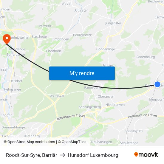 Roodt-Sur-Syre, Barriär to Hunsdorf Luxembourg map