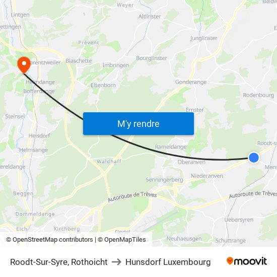Roodt-Sur-Syre, Rothoicht to Hunsdorf Luxembourg map