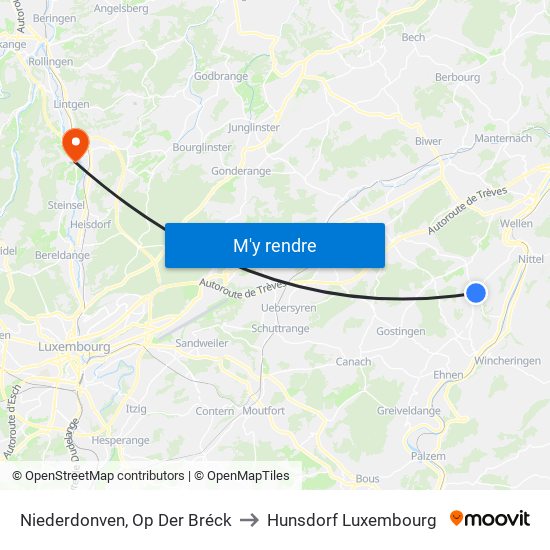 Niederdonven, Op Der Bréck to Hunsdorf Luxembourg map