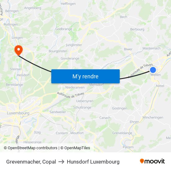 Grevenmacher, Copal to Hunsdorf Luxembourg map