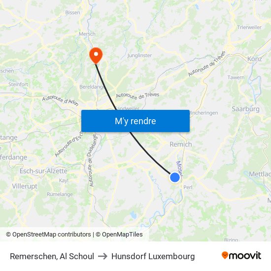 Remerschen, Al Schoul to Hunsdorf Luxembourg map