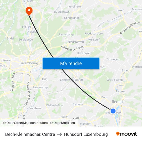 Bech-Kleinmacher, Centre to Hunsdorf Luxembourg map