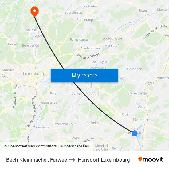 Bech-Kleinmacher, Furwee to Hunsdorf Luxembourg map