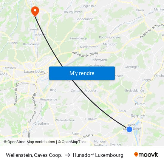 Wellenstein, Caves Coop. to Hunsdorf Luxembourg map