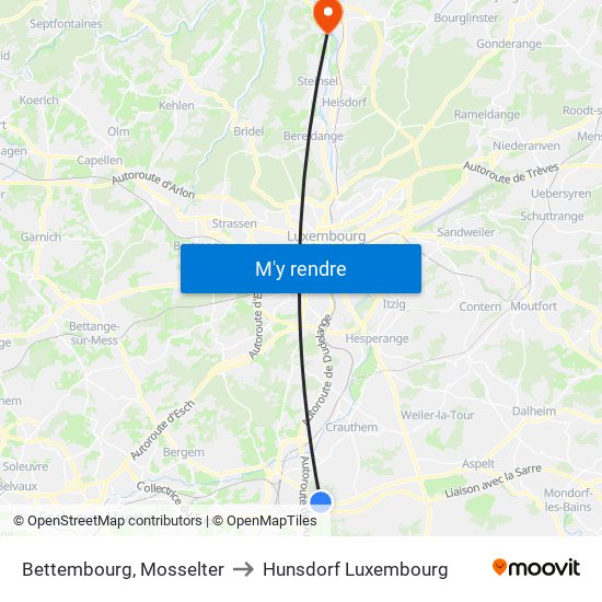 Bettembourg, Mosselter to Hunsdorf Luxembourg map