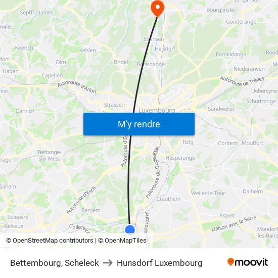 Bettembourg, Scheleck to Hunsdorf Luxembourg map