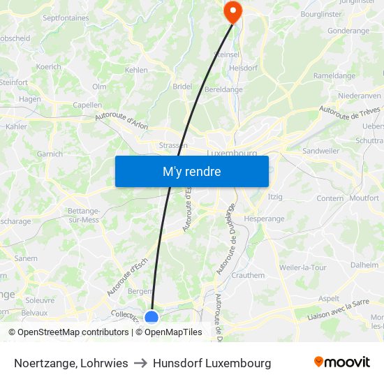 Noertzange, Lohrwies to Hunsdorf Luxembourg map