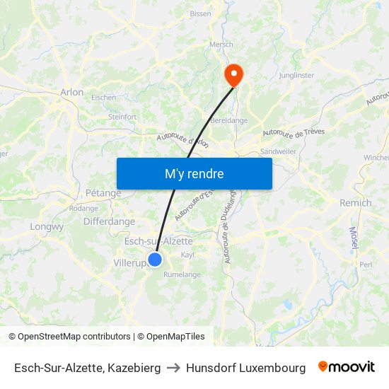 Esch-Sur-Alzette, Kazebierg to Hunsdorf Luxembourg map