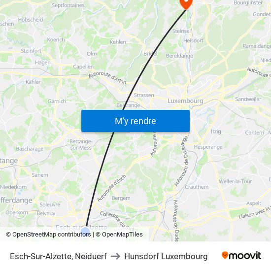 Esch-Sur-Alzette, Neiduerf to Hunsdorf Luxembourg map