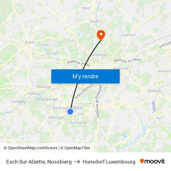 Esch-Sur-Alzette, Nossbierg to Hunsdorf Luxembourg map