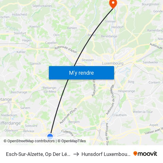 Esch-Sur-Alzette, Op Der Léier to Hunsdorf Luxembourg map