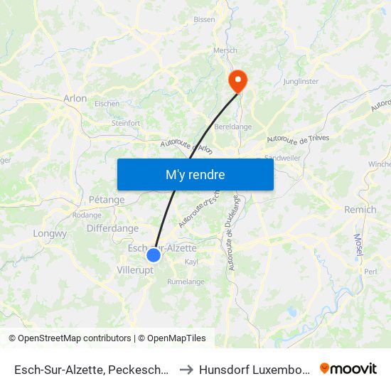 Esch-Sur-Alzette, Peckeschhaff to Hunsdorf Luxembourg map