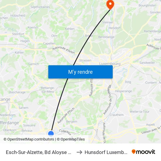 Esch-Sur-Alzette, Bd Aloyse Meyer to Hunsdorf Luxembourg map