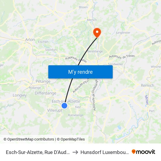Esch-Sur-Alzette, Rue D'Audun to Hunsdorf Luxembourg map