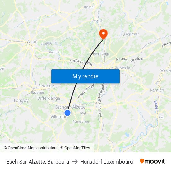 Esch-Sur-Alzette, Barbourg to Hunsdorf Luxembourg map