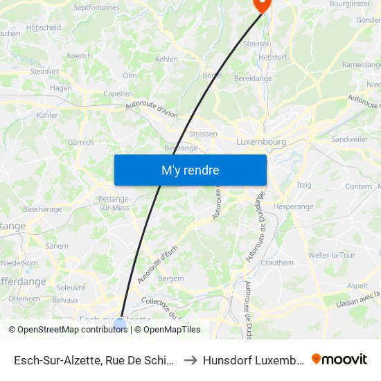 Esch-Sur-Alzette, Rue De Schifflange to Hunsdorf Luxembourg map