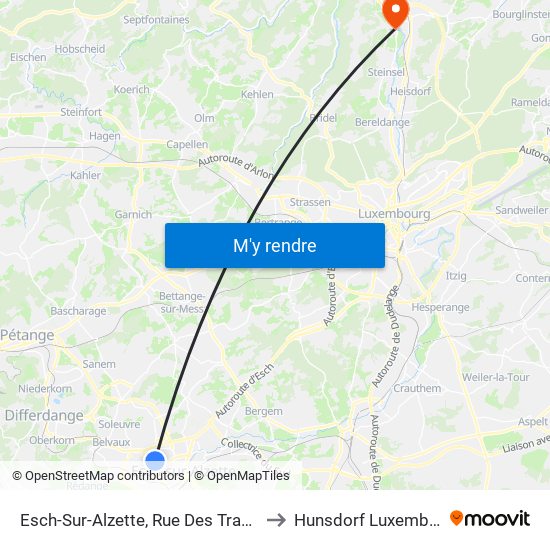 Esch-Sur-Alzette, Rue Des Tramways to Hunsdorf Luxembourg map