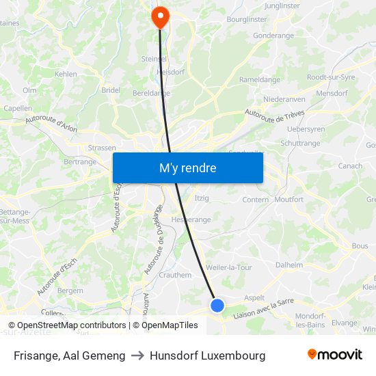 Frisange, Aal Gemeng to Hunsdorf Luxembourg map