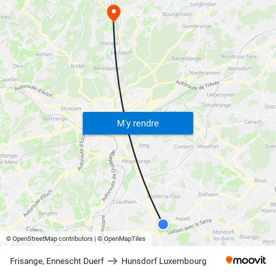 Frisange, Ennescht Duerf to Hunsdorf Luxembourg map