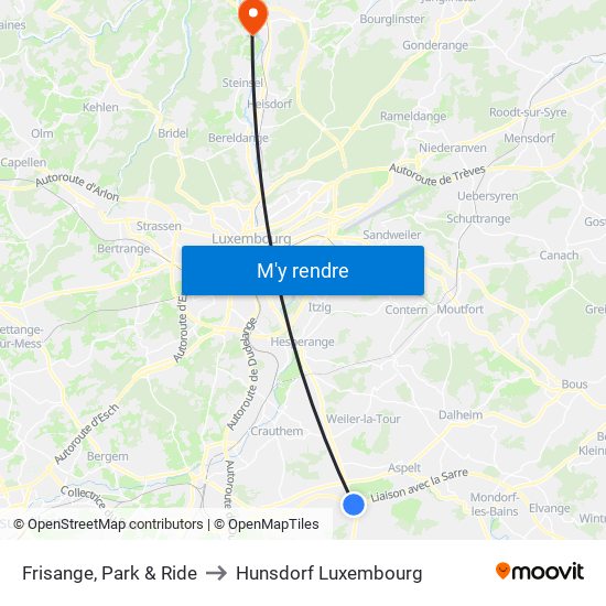 Frisange, Park & Ride to Hunsdorf Luxembourg map
