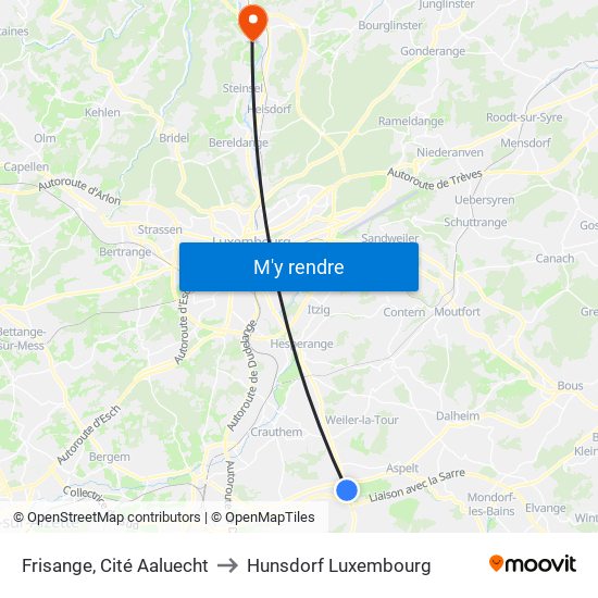 Frisange, Cité Aaluecht to Hunsdorf Luxembourg map