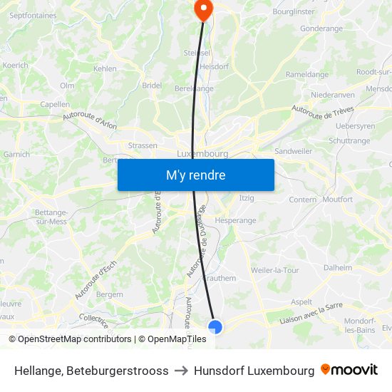 Hellange, Beteburgerstrooss to Hunsdorf Luxembourg map