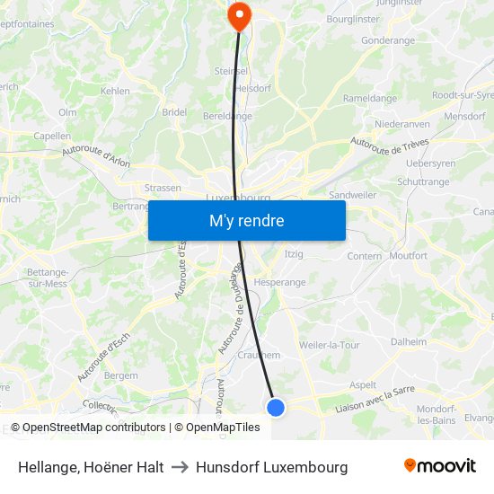 Hellange, Hoëner Halt to Hunsdorf Luxembourg map
