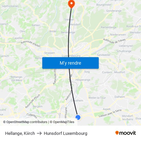 Hellange, Kiirch to Hunsdorf Luxembourg map