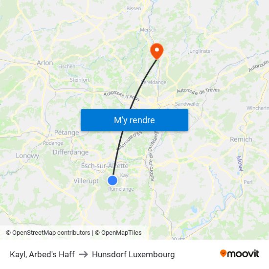 Kayl, Arbed's Haff to Hunsdorf Luxembourg map