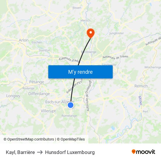 Kayl, Barrière to Hunsdorf Luxembourg map