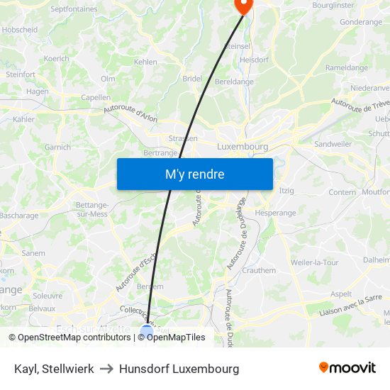 Kayl, Stellwierk to Hunsdorf Luxembourg map